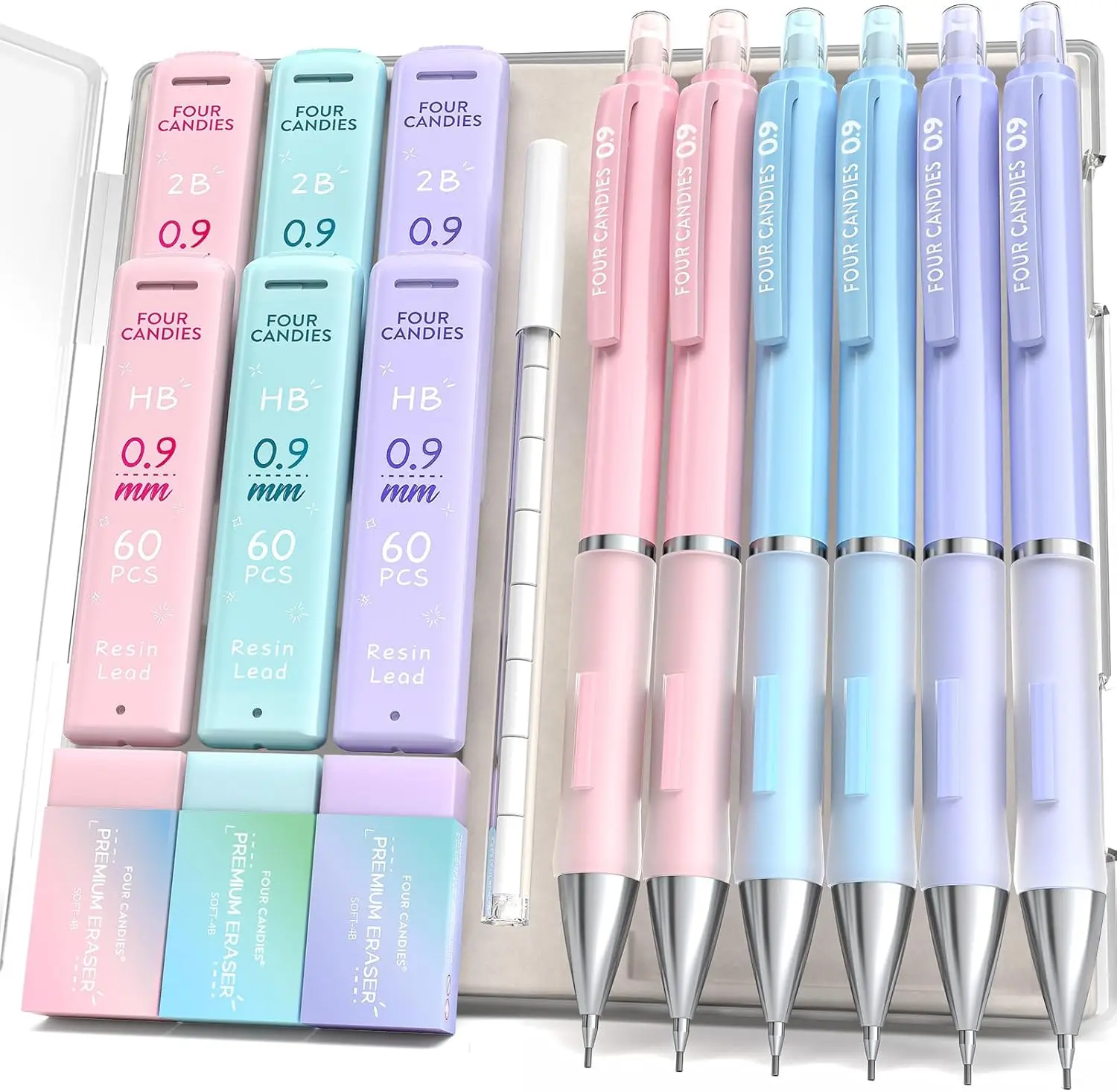 Mechanical Pencil Set 0.9 mm, 6 Cute Pastel Pencils with 360 Lead Refills & Erasers, Durable ABS for School
Mechanical Pencil Set 0.9 mm, 6 Cute Pastel Pencils with 360 Lead Refills & Erasers, Durable ABS for School