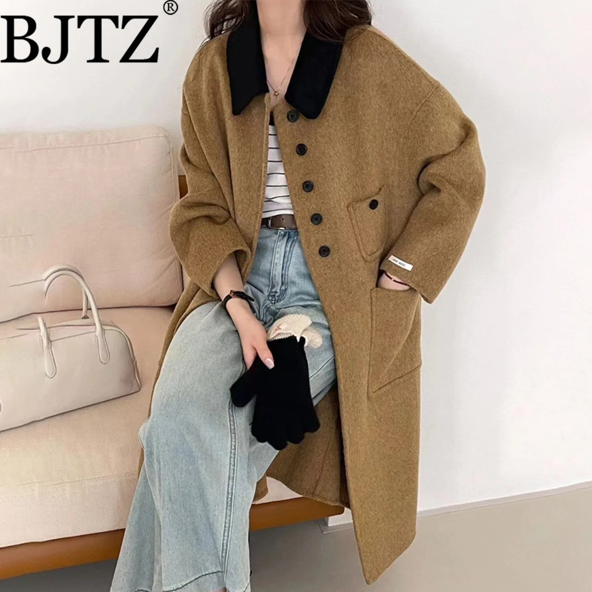 BJTZ 2-цветное однобортное однобортное пальто с несколькими пуговицами и заниженными плечами, длинное двустороннее шерстяное пальто для женщин, универсальное теплое осеннее пальто
BJTZ 2-цветное однобортное однобортное пальто с несколькими пуговицами и заниженными плечами, длинное двустороннее шерстяное пальто для женщин, универсальное теплое осеннее пальто