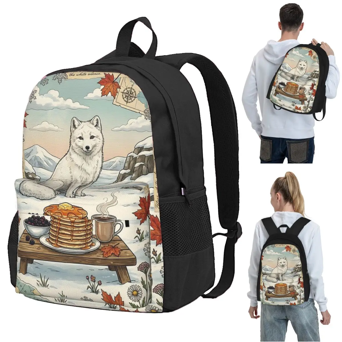 Arctic Fox In The Snow With Pancakes And Coffee Backpack Student BookBag Kids School Bag Laptop Shoulder Bags for Men Women
Arctic Fox In The Snow With Pancakes And Coffee Backpack Student BookBag Kids School Bag Laptop Shoulder Bags for Men Women