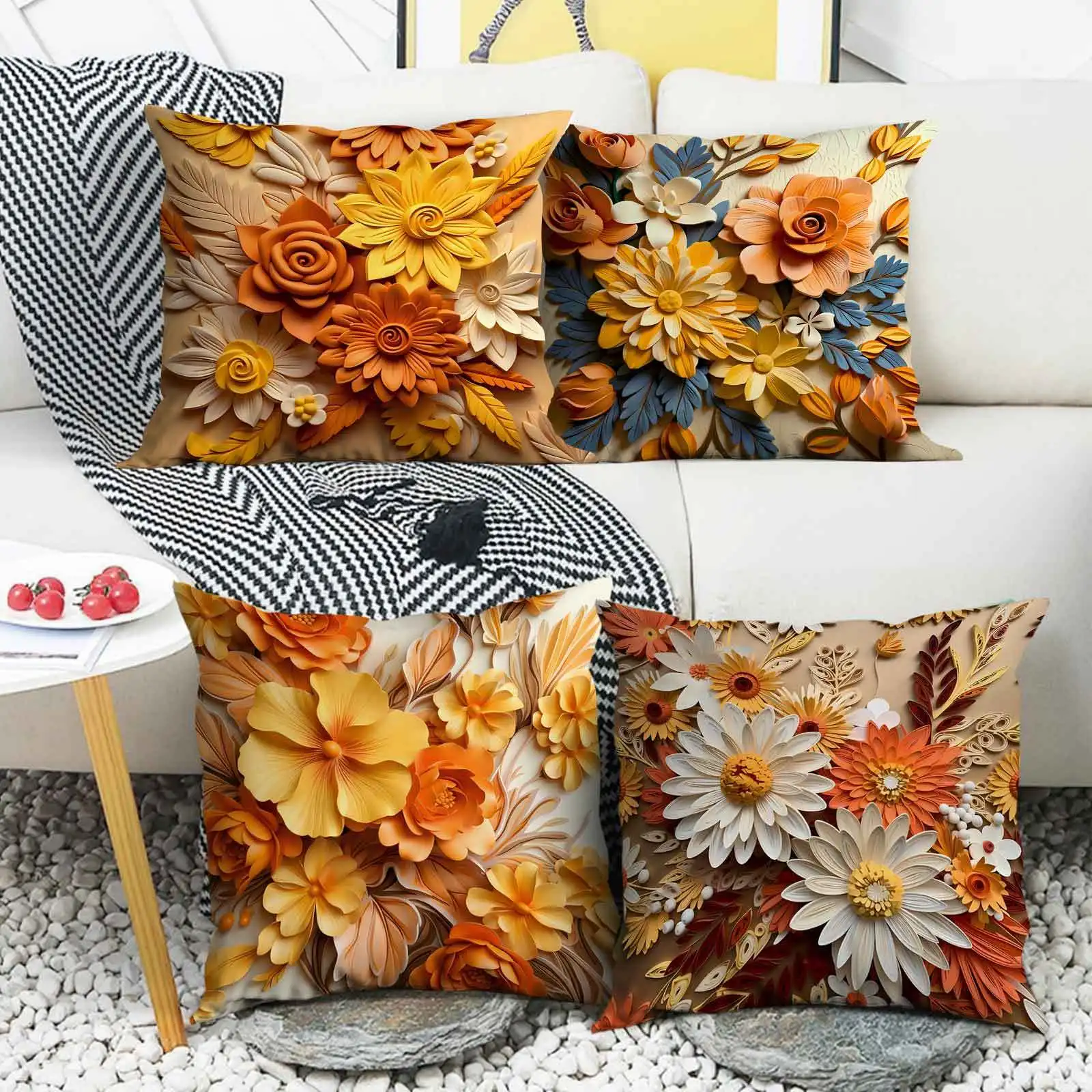 4pcs 3D Paper Flower Cushion Cover Autumn Orange Yellow Floral Printed Pillow Case Polyester Home Decor Sofa Living Room 2D Flat
4pcs 3D Paper Flower Cushion Cover Autumn Orange Yellow Floral Printed Pillow Case Polyester Home Decor Sofa Living Room 2D Flat