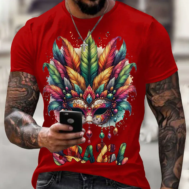 New casual T-shirt men's clothing 3D digital printing feather mask graphic short sleeved loose breathable round neck top for men
New casual T-shirt men's clothing 3D digital printing feather mask graphic short sleeved loose breathable round neck top for men
