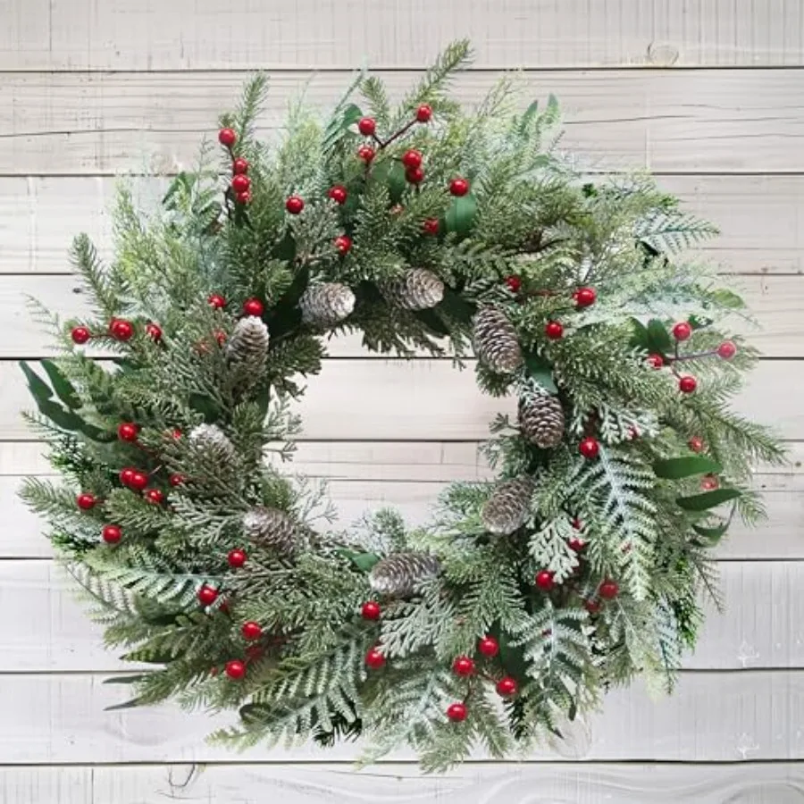 24 Inch Snow Flocked Christmas Wreath with Pine Cones and Red Berries Artificial Winter Holiday Front Door Wreath for Farmhouse
24 Inch Snow Flocked Christmas Wreath with Pine Cones and Red Berries Artificial Winter Holiday Front Door Wreath for Farmhouse
