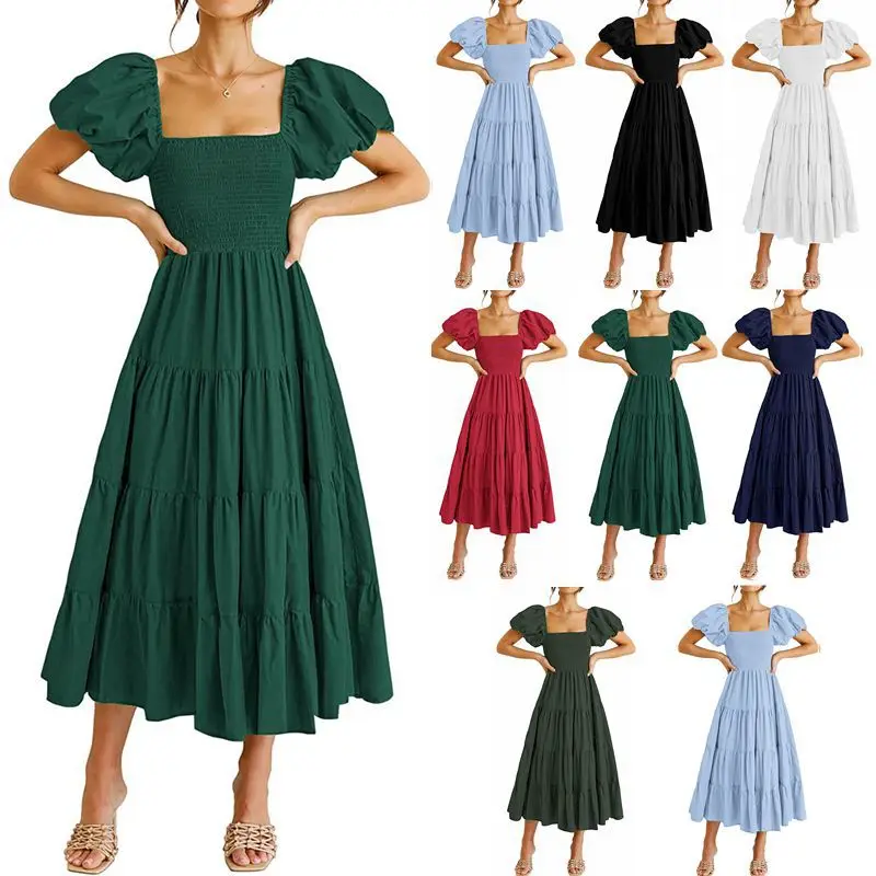 2025 European And American Women's Explosions Square Collar Backless Bubble Sleeve Pleated Short Sleeve Long Dress
2025 European And American Women's Explosions Square Collar Backless Bubble Sleeve Pleated Short Sleeve Long Dress