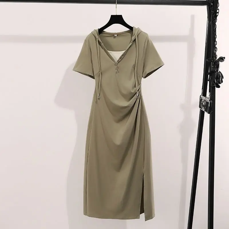 V Neck Hooded Short Sleeve Midi Dress With Drawstring Detail Casual Slim Fit Women's Clothing
V Neck Hooded Short Sleeve Midi Dress With Drawstring Detail Casual Slim Fit Women's Clothing