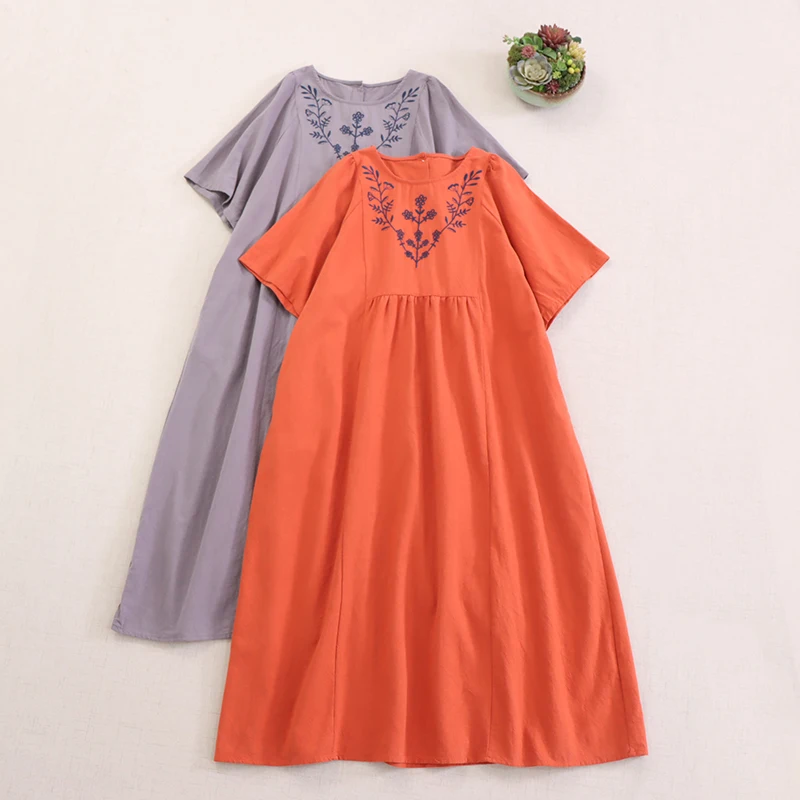 Summer New Japanese Sweet Mori Girl Vintage Embroidery Cotton Linen Dress Women O-Neck Short Sleeve Casual Loose MidI Dresses
Summer New Japanese Sweet Mori Girl Vintage Embroidery Cotton Linen Dress Women O-Neck Short Sleeve Casual Loose MidI Dresses