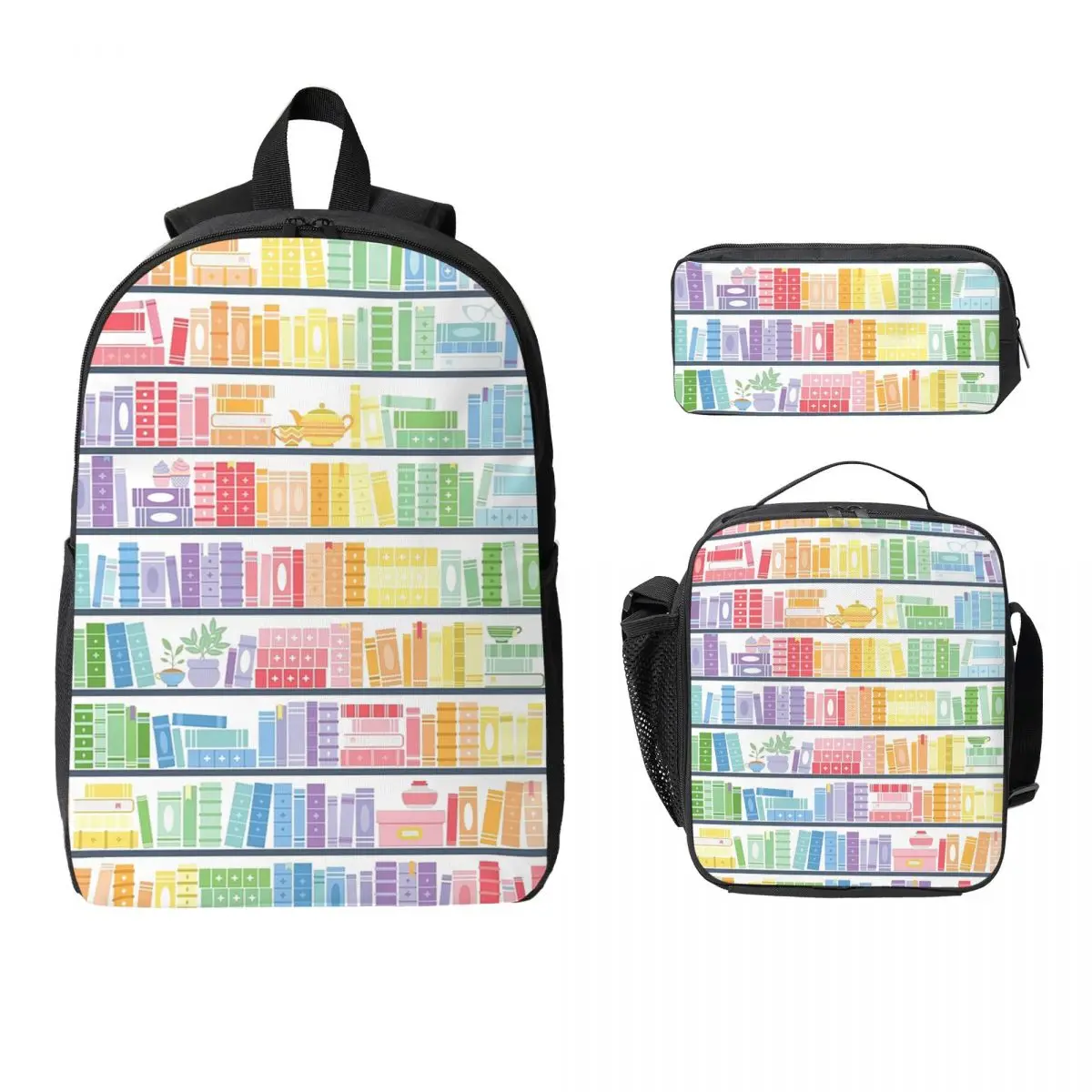 Rainbow Books Shelf Pattern Backpack Student Boys Girls BookBag School Bag Shoulder Bags 3ps Insulated Lunch Bag Pencil Case
Rainbow Books Shelf Pattern Backpack Student Boys Girls BookBag School Bag Shoulder Bags 3ps Insulated Lunch Bag Pencil Case