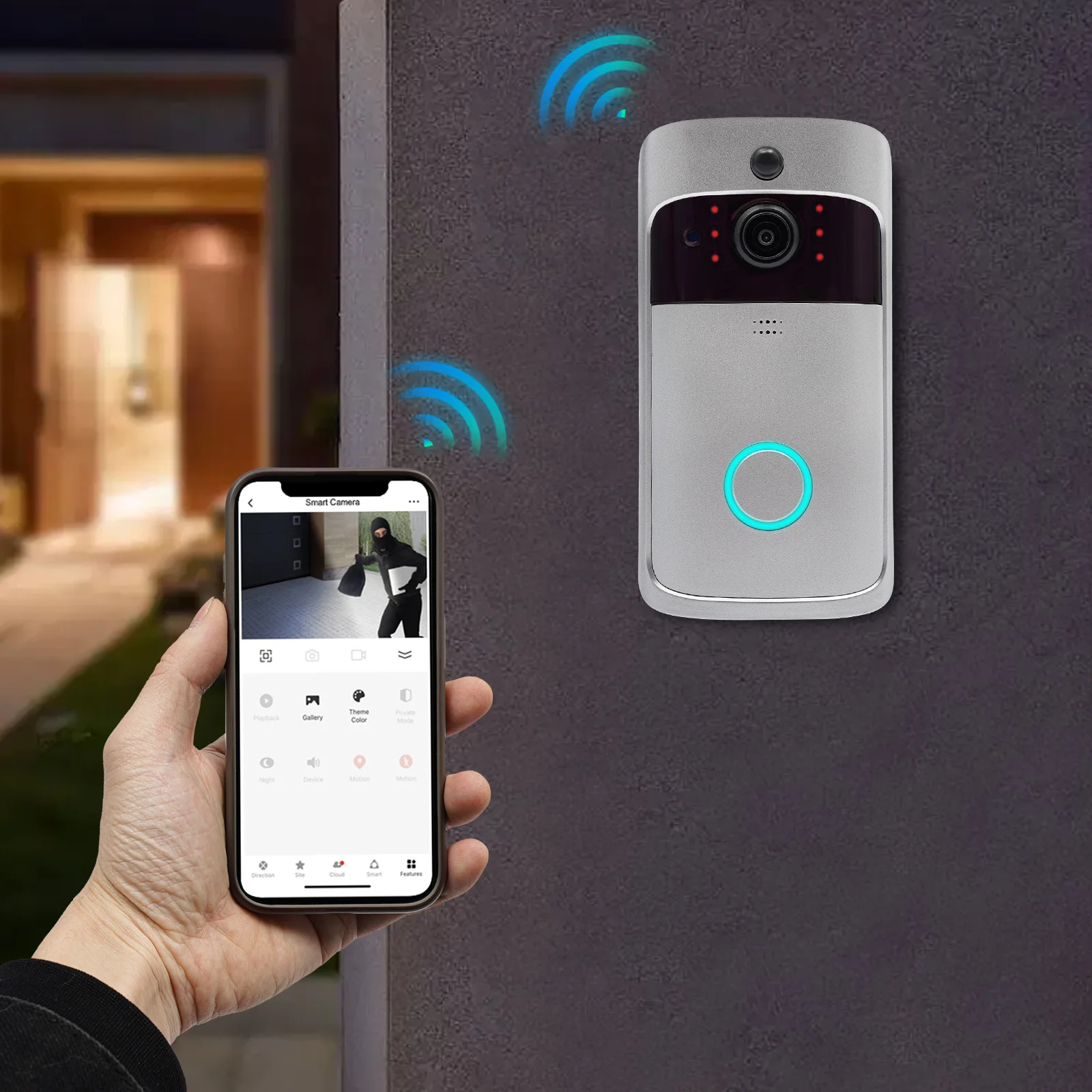 Высококачественный умный дверной звонок V5 Wi-Fi умный дверной звонок Wi-Fi видео дверной звонок безопасность Облачное хранилище обзор на 120 °
Высококачественный умный дверной звонок V5 Wi-Fi умный дверной звонок Wi-Fi видео дверной звонок безопасность Облачное хранилище обзор на 120 °