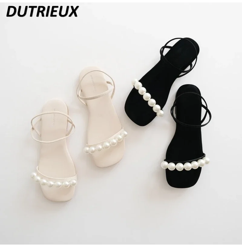 High-Grade Japanese Style Sweet Girls Pearl Ankle-Strap Open Toe Flat Sandals Summer Cute All-matching Vacation Women's Shoes
High-Grade Japanese Style Sweet Girls Pearl Ankle-Strap Open Toe Flat Sandals Summer Cute All-matching Vacation Women's Shoes
