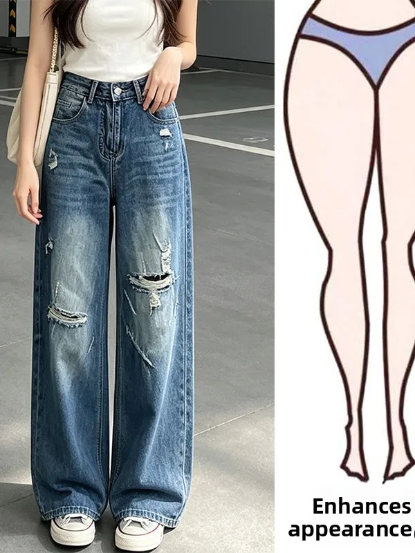 High Waist Wide Leg Straight Cut Denim Jeans Women's Summer New Style Slimming Drape Casual Pants Vintage Ripped Design
High Waist Wide Leg Straight Cut Denim Jeans Women's Summer New Style Slimming Drape Casual Pants Vintage Ripped Design