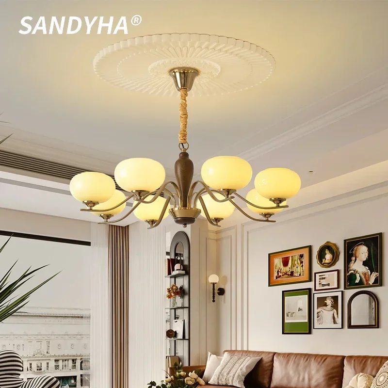 SANDYHA French Solid Wood Pendant Lights Glass Lampshade Design Restaurant Chandelier Living Room Dining Table Lighting Fixtures
SANDYHA French Solid Wood Pendant Lights Glass Lampshade Design Restaurant Chandelier Living Room Dining Table Lighting Fixtures