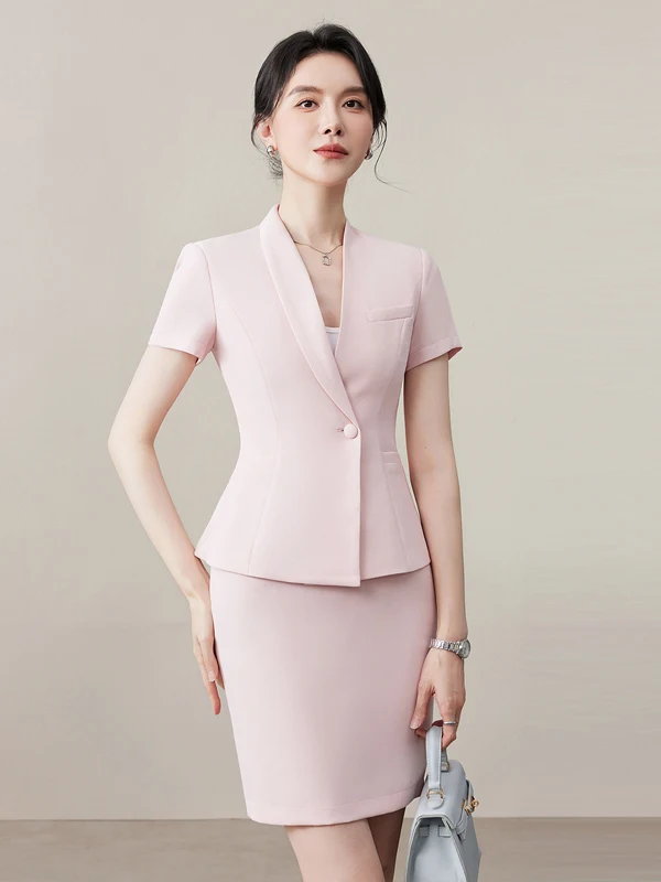 Pink Suit Set for Women Professional Jewelry Store Workwear Elegant Front Desk Uniform Commute Style Polyester Short Sleeve
Pink Suit Set for Women Professional Jewelry Store Workwear Elegant Front Desk Uniform Commute Style Polyester Short Sleeve