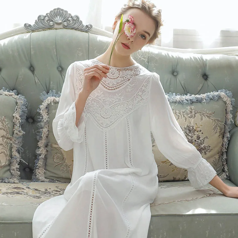 Long Sleeve O-Neck Lace Floral Nightgown Vintage Embroidery Cotton Sleepwear Women Casual Princess Home Dress Sweet Nightwear
Long Sleeve O-Neck Lace Floral Nightgown Vintage Embroidery Cotton Sleepwear Women Casual Princess Home Dress Sweet Nightwear