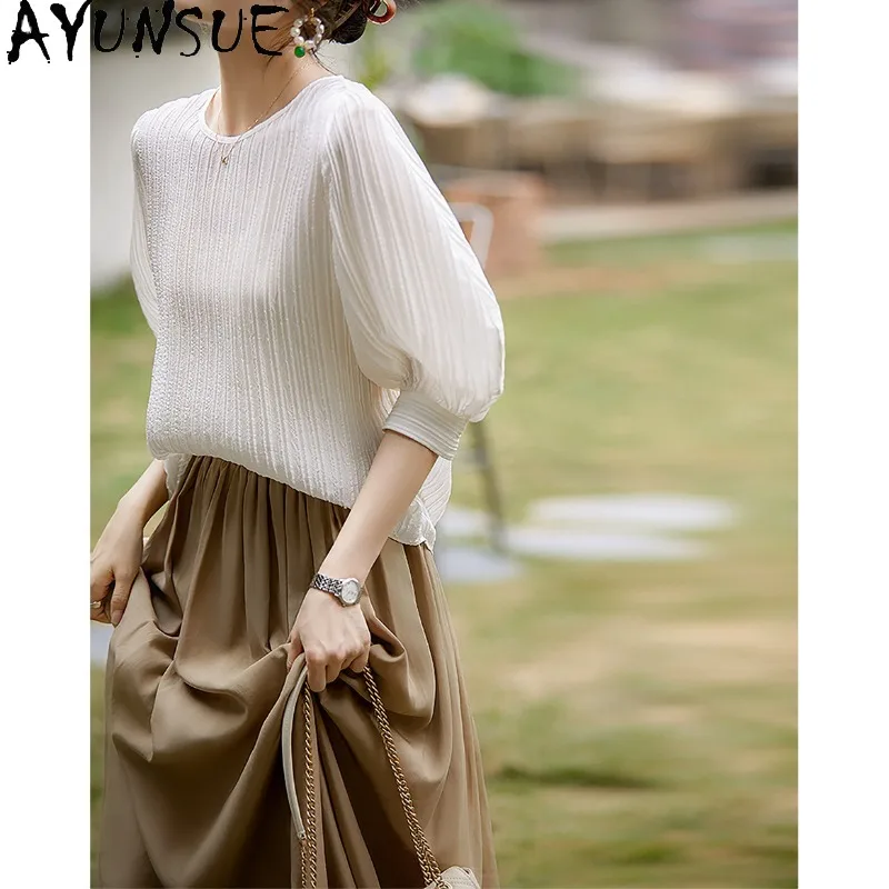 AYUNSUE 95% Silk Women's Blouses Stylish Pleated Tops for Woman Casual O-neck White Blouse Summer Clothes Woman 2026 Ropa Mujer
AYUNSUE 95% Silk Women's Blouses Stylish Pleated Tops for Woman Casual O-neck White Blouse Summer Clothes Woman 2026 Ropa Mujer