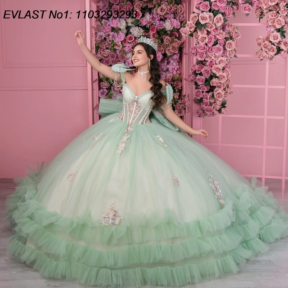 EVLAST блестящее зеленое платье Quinceanera по индивидуальному заказу, бальное платье с цветочной аппликацией и оборками из бисера, милое платье 16, Vestidos De 15 Anos E1QN698
EVLAST блестящее зеленое платье Quinceanera по индивидуальному заказу, бальное платье с цветочной аппликацией и оборками из бисера, милое платье 16, Vestidos De 15 Anos E1QN698