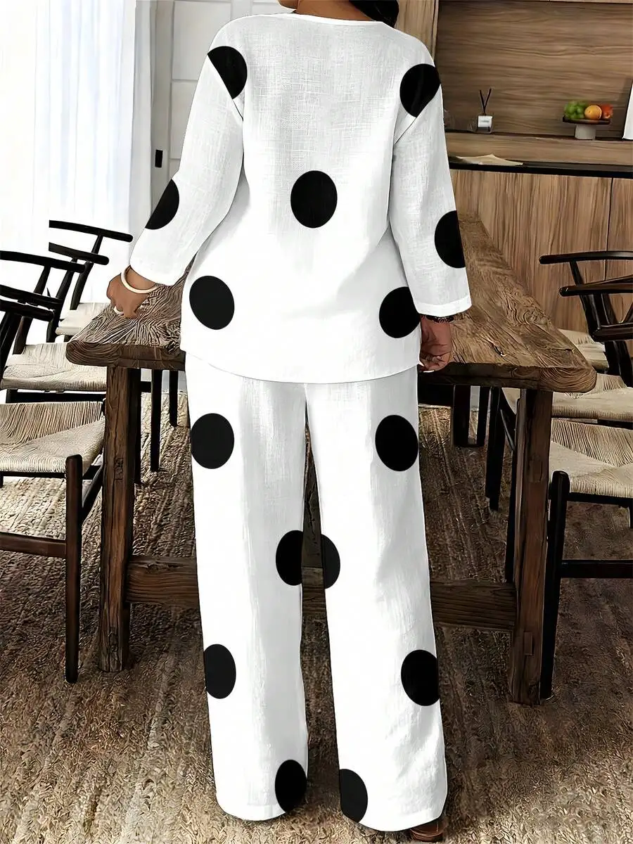 Womens White Black Large Polka Dot Plus Size V-Neck Long Pants Set Casual Summer Outfit
Womens White Black Large Polka Dot Plus Size V-Neck Long Pants Set Casual Summer Outfit