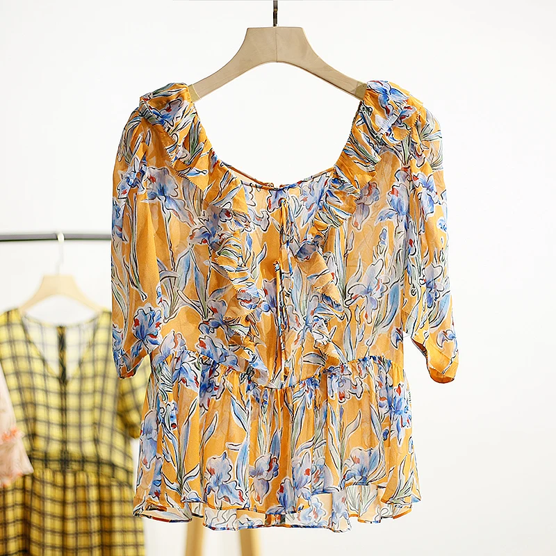 Hanging Dian Summer New Women's Clothing 100% Viscose Lace Trim Printed Belted Chiffon Top round Neck Short Sleeve Loose Fit
Hanging Dian Summer New Women's Clothing 100% Viscose Lace Trim Printed Belted Chiffon Top round Neck Short Sleeve Loose Fit