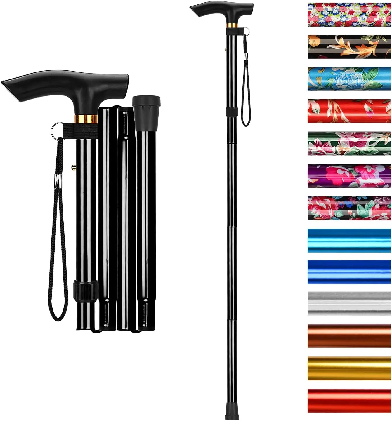 Folding Cane, 5-Level Adjustable Walking Stick Lightweight Collapsible Travel Cane with Wrist Strap and T Handle for Elderly Disabled Men Women
Folding Cane, 5-Level Adjustable Walking Stick Lightweight Collapsible Travel Cane with Wrist Strap and T Handle for Elderly Disabled Men Women