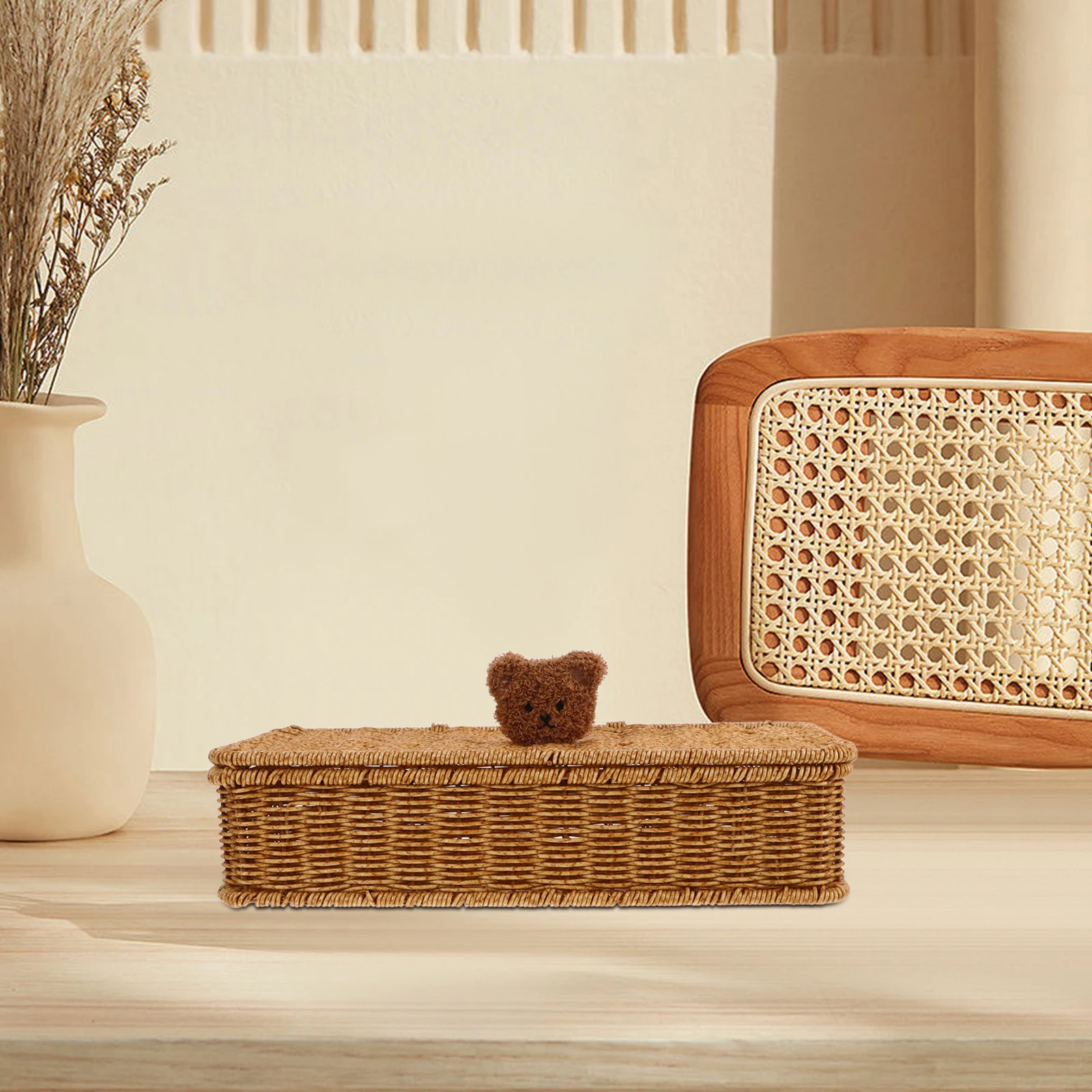 Imitation Rattan Storage Box Woven Basket Lid for Desktop Home Office Bedroom Multi purpose ganizer Storage Solution
Imitation Rattan Storage Box Woven Basket Lid for Desktop Home Office Bedroom Multi purpose ganizer Storage Solution