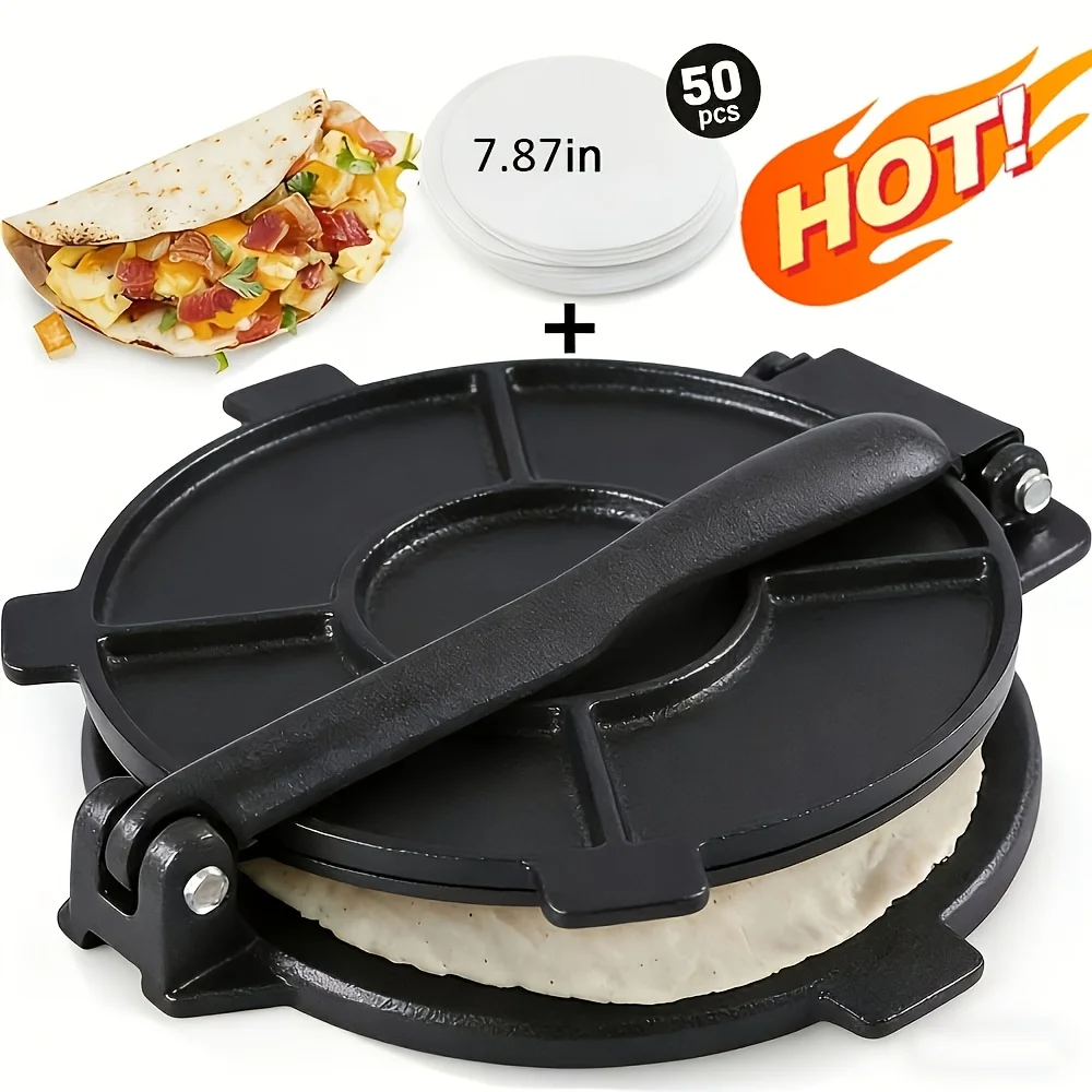Tortilla Press, Cast Iron Tortilla Maker Include 50pcs Parchment Paper, Heavy Duty Tortillera Pataconera, Flour Tortilla Press, Roti Maker, Taco Maker, Taco Press, Black
Tortilla Press, Cast Iron Tortilla Maker Include 50pcs Parchment Paper, Heavy Duty Tortillera Pataconera, Flour Tortilla Press, Roti Maker, Taco Maker, Taco Press, Black