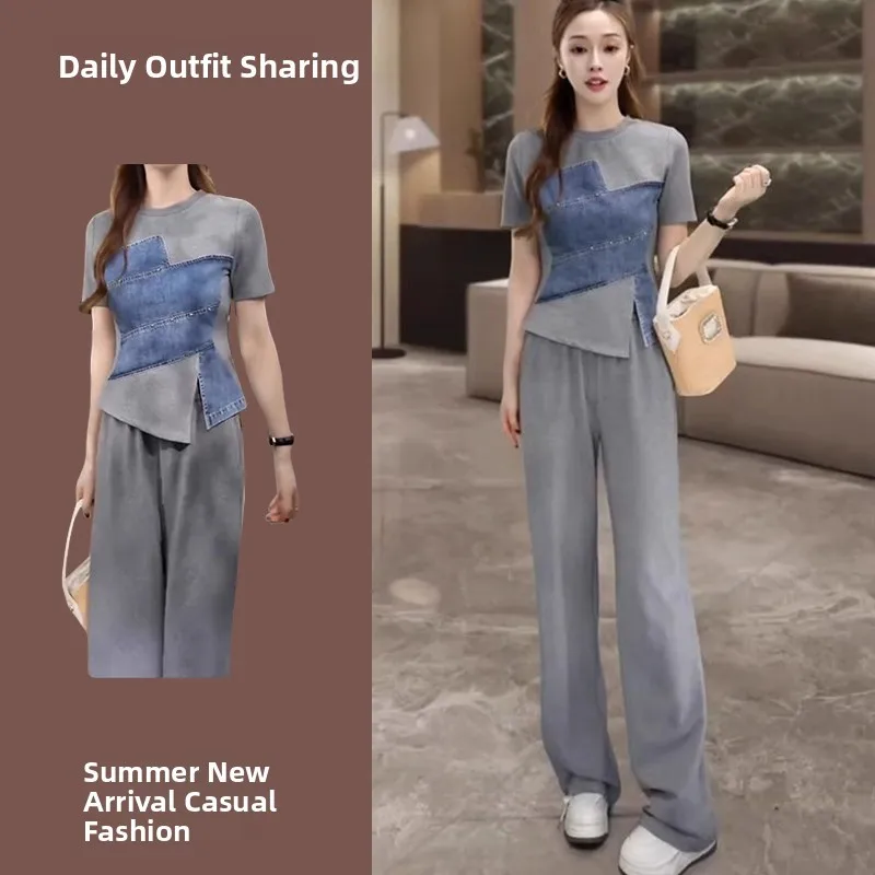 Casual Sportswear Set Women's 2026 New Summer Fashion Anti-aging Color Block Slim Fit T-shirt Wide Leg Pants Two-piece Set
Casual Sportswear Set Women's 2026 New Summer Fashion Anti-aging Color Block Slim Fit T-shirt Wide Leg Pants Two-piece Set