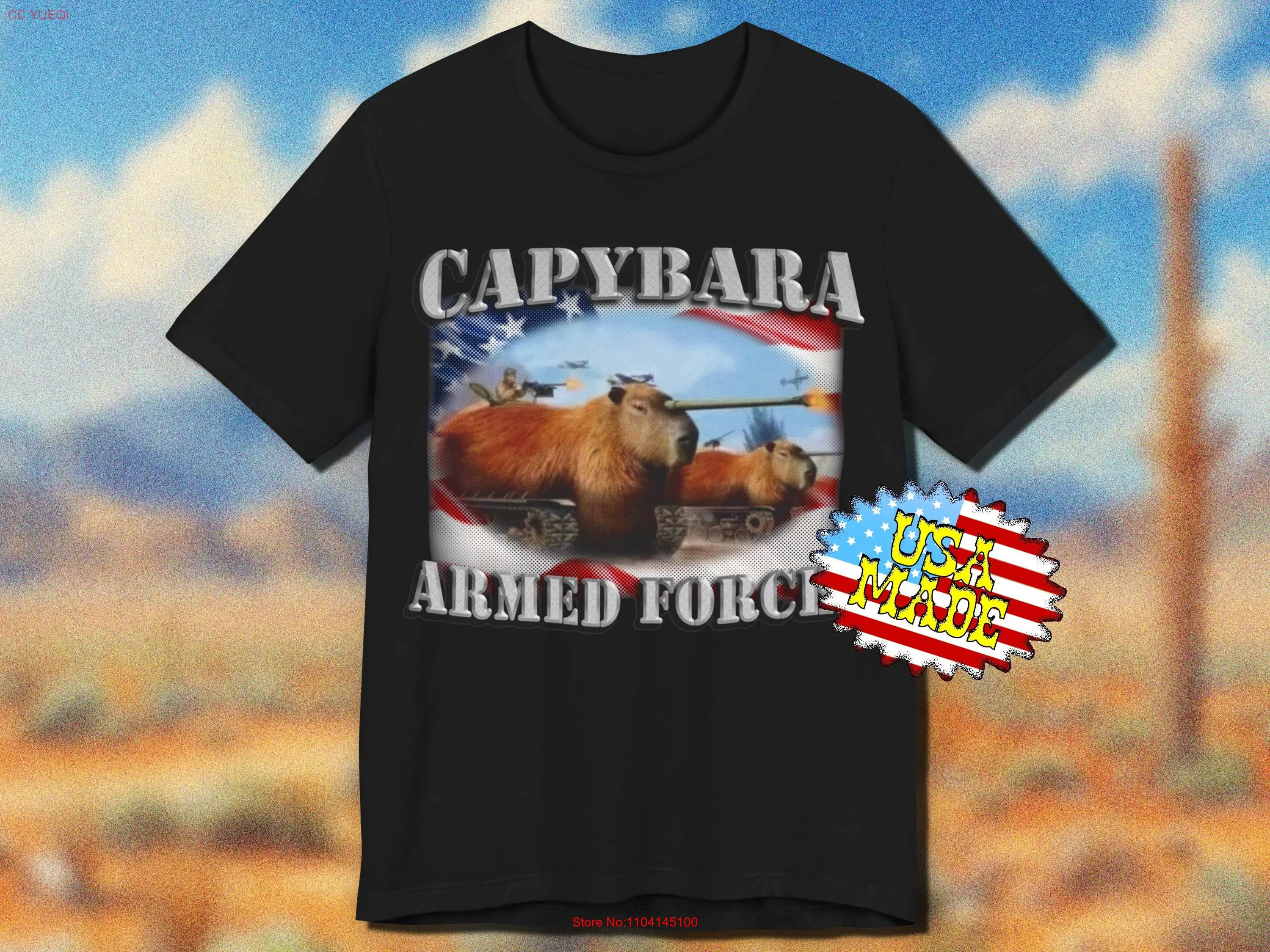 Capybara Armed Forces T Shirt Fan Animal Meme Funny Military Capy long or short sleeves
Capybara Armed Forces T Shirt Fan Animal Meme Funny Military Capy long or short sleeves
