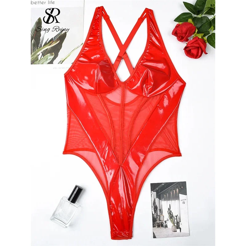 SINGREINY American PU Leather Bodysuit Ladies Solid Sexy Romper Fashion V Neck Sleeveless Patchwork Sheer Sensual Playsuits
SINGREINY American PU Leather Bodysuit Ladies Solid Sexy Romper Fashion V Neck Sleeveless Patchwork Sheer Sensual Playsuits
