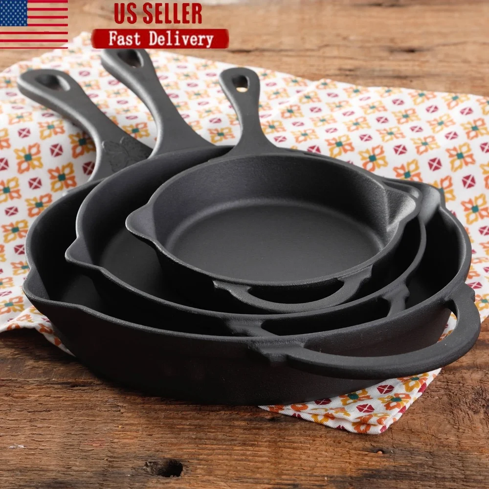 3PC Cast Iron Skillet Set Pre-Seasoned Oven Safe Rust-Resistant Fry Pans Even Heat Distribution Easy Maintenance Ideal Cooking
3PC Cast Iron Skillet Set Pre-Seasoned Oven Safe Rust-Resistant Fry Pans Even Heat Distribution Easy Maintenance Ideal Cooking