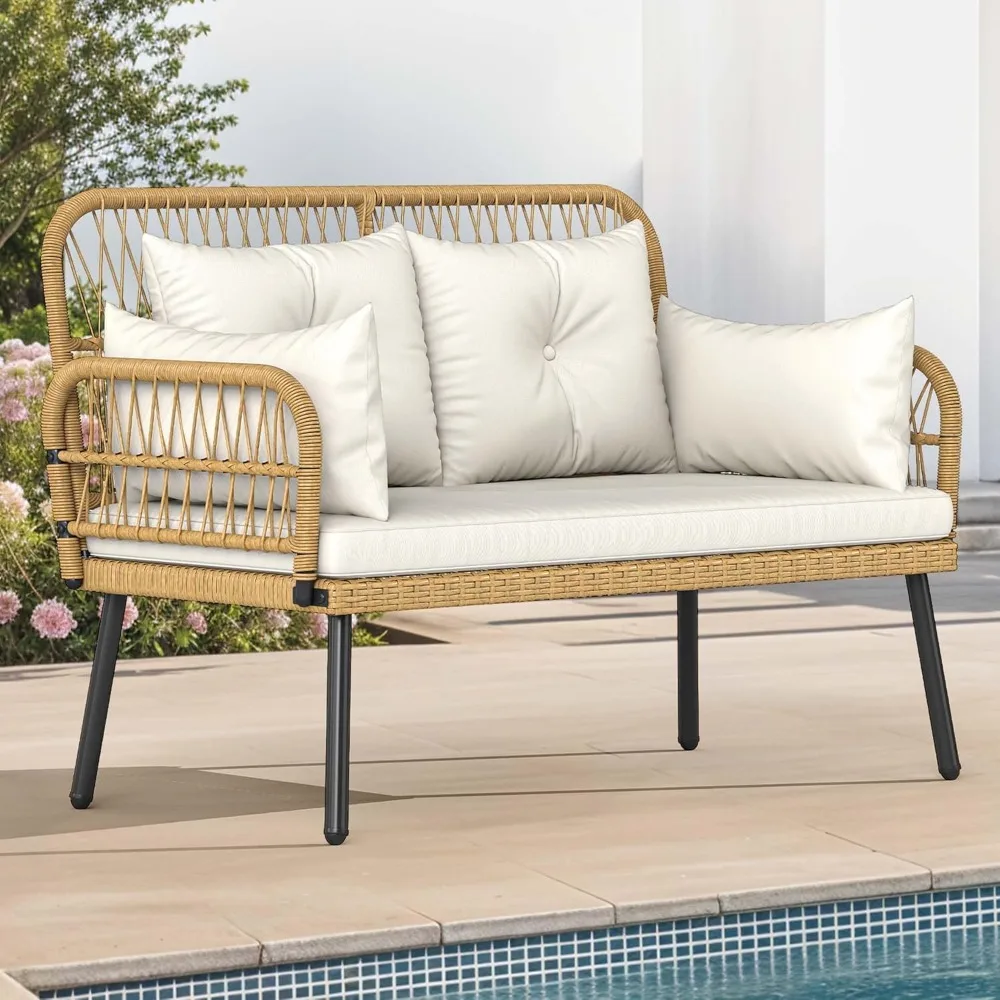 Outdoor Loveseat, Patio Wicker Furniture Set with Cushion & Adjustable Feet, Patio Couch for Garden, Balcony, and Porch
Outdoor Loveseat, Patio Wicker Furniture Set with Cushion & Adjustable Feet, Patio Couch for Garden, Balcony, and Porch