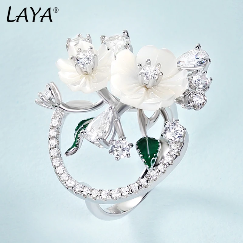 LAYA 925 Sterling Silver Fashion Natural Shell Flower Ring Green Enamel Zircon For Lady Wedding Engagement Ring Fine Jewelry
LAYA 925 Sterling Silver Fashion Natural Shell Flower Ring Green Enamel Zircon For Lady Wedding Engagement Ring Fine Jewelry