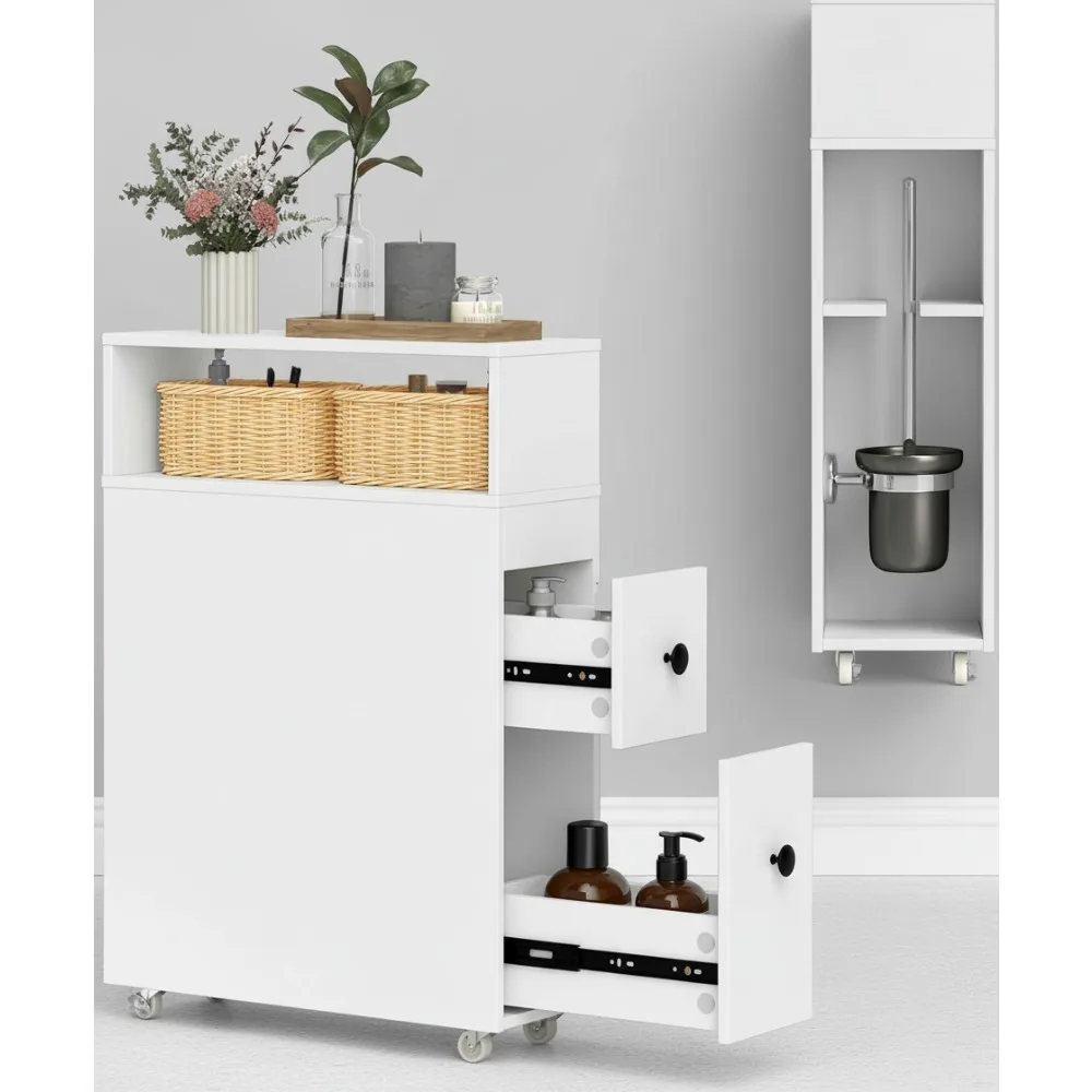 Slim Bathroom Storage Cabinet with Wheels, 2 Drawers & Baskets for Small Spaces - Compact Organizer for Apartments
Slim Bathroom Storage Cabinet with Wheels, 2 Drawers & Baskets for Small Spaces - Compact Organizer for Apartments