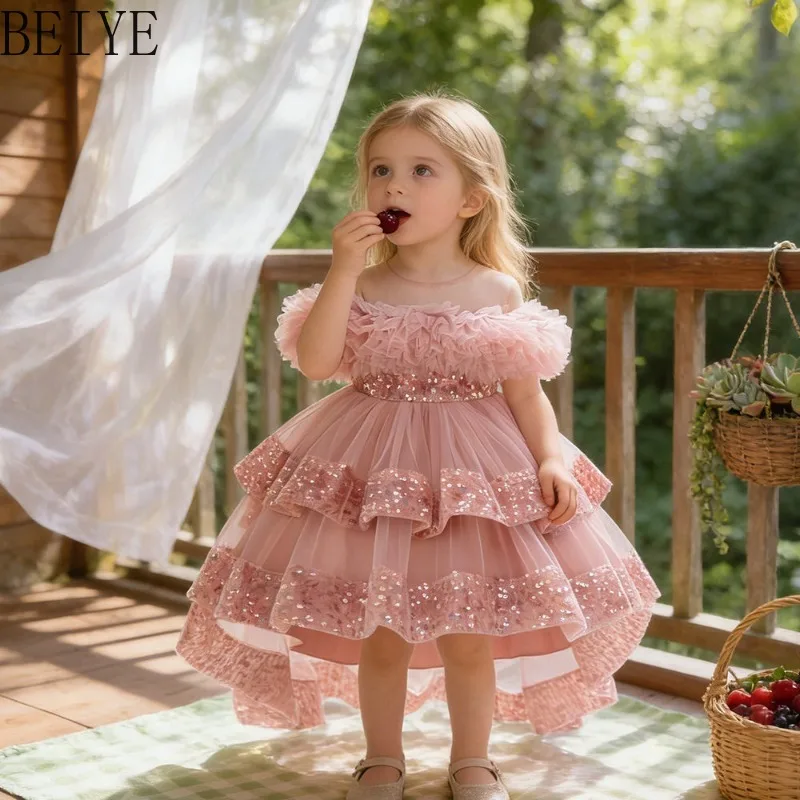 Shoulder Sequins Children's Trailing Mesh Dress Birthday Princess Host Performance Dress Baby Girls Solid Color Gown Dress
Shoulder Sequins Children's Trailing Mesh Dress Birthday Princess Host Performance Dress Baby Girls Solid Color Gown Dress