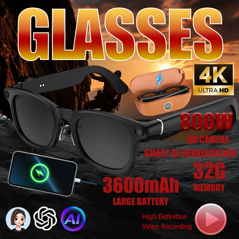 New Smart AI Glasses 1080P HD Camera M02 Ultra ChatGPT 3600mAh Charging Case Power Bank 32GB Translation Music Video Sunglasses
New Smart AI Glasses 1080P HD Camera M02 Ultra ChatGPT 3600mAh Charging Case Power Bank 32GB Translation Music Video Sunglasses