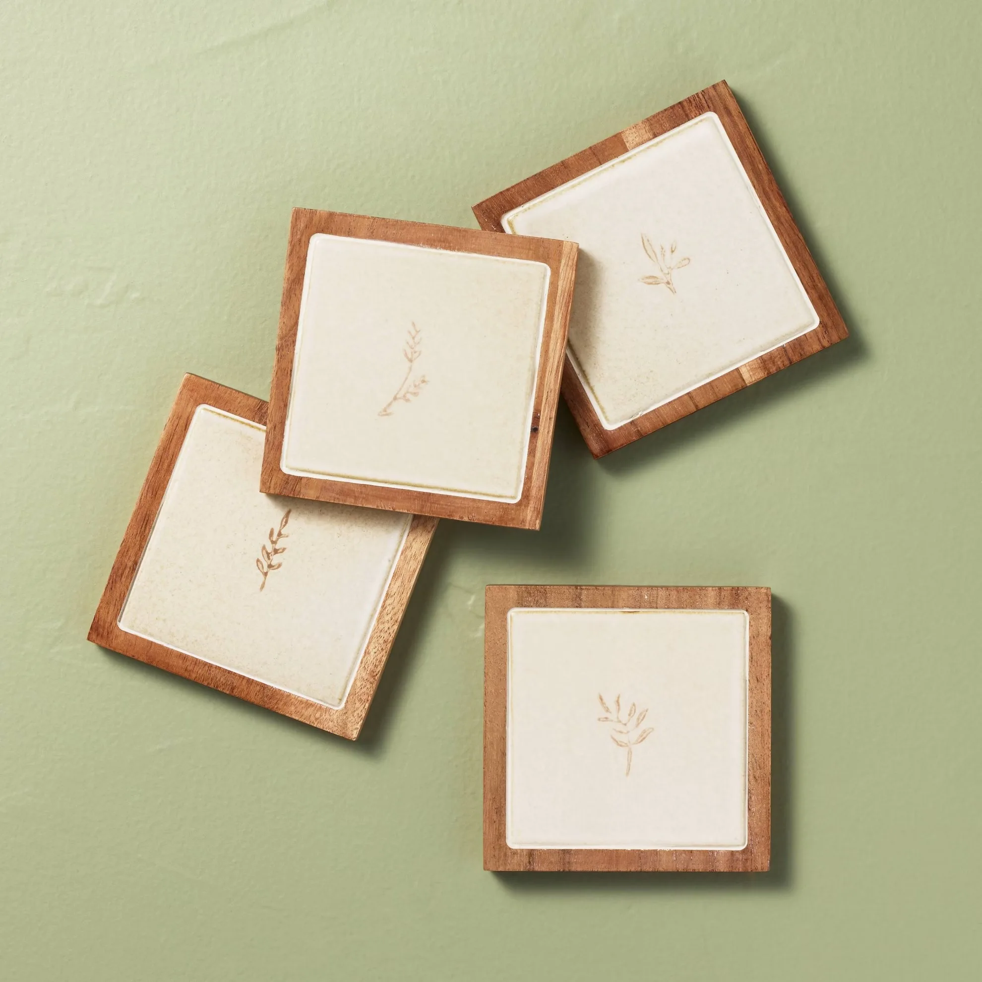 Set of 4 Cup Coasters for Drinks Absorbent,Wood and Ceramic Drink Coasters with Sprig Pattern for Table,Coffee Bar,Farmhouse
Set of 4 Cup Coasters for Drinks Absorbent,Wood and Ceramic Drink Coasters with Sprig Pattern for Table,Coffee Bar,Farmhouse