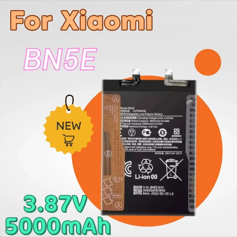 New Replacement Mobile Phone Battery 3.87V 5000mAh BN5E for Xiaomi POCO X4 PRO / Redmi Note 11 Pro / 11E Pro 5G
New Replacement Mobile Phone Battery 3.87V 5000mAh BN5E for Xiaomi POCO X4 PRO / Redmi Note 11 Pro / 11E Pro 5G