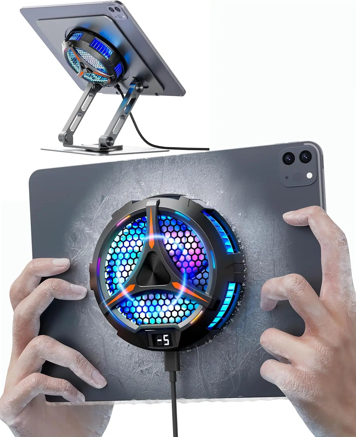 Magnetic Tablet Cooler for iPad/Surface/Samsung, 20W Rapid Cooling with Temperature Display, Includes Stand
Magnetic Tablet Cooler for iPad/Surface/Samsung, 20W Rapid Cooling with Temperature Display, Includes Stand