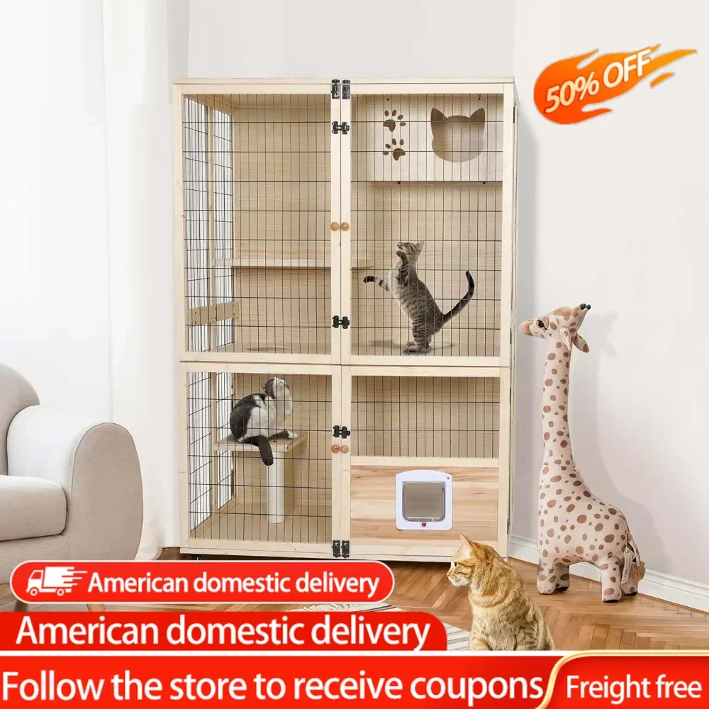 Wooden Cat House Large Space Cat Cage with Scratching Post and Lockable Wheels Double Layer Cat House with Escape Door
Wooden Cat House Large Space Cat Cage with Scratching Post and Lockable Wheels Double Layer Cat House with Escape Door