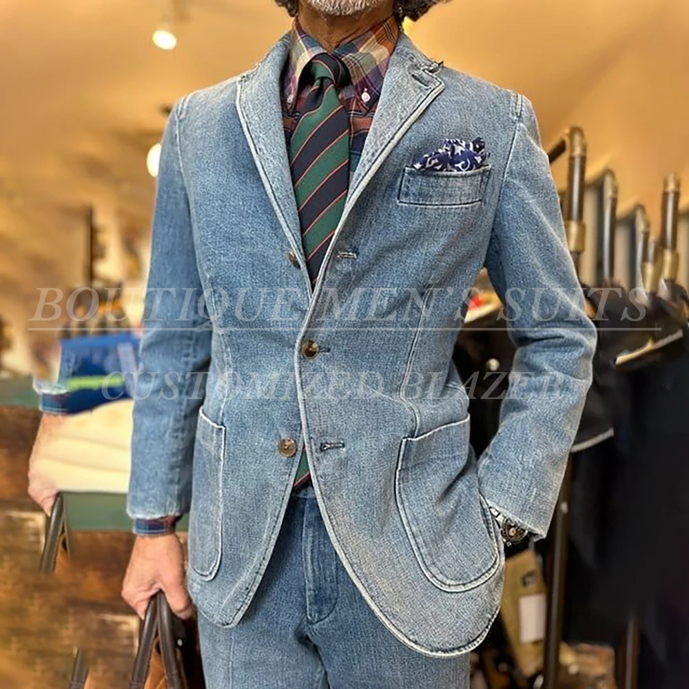 Customized Denim Men's Suits Slim Fit 2 Piece Jacket Pants Full Sets High Quality Skinny Male Clothing Costume Homme
Customized Denim Men's Suits Slim Fit 2 Piece Jacket Pants Full Sets High Quality Skinny Male Clothing Costume Homme