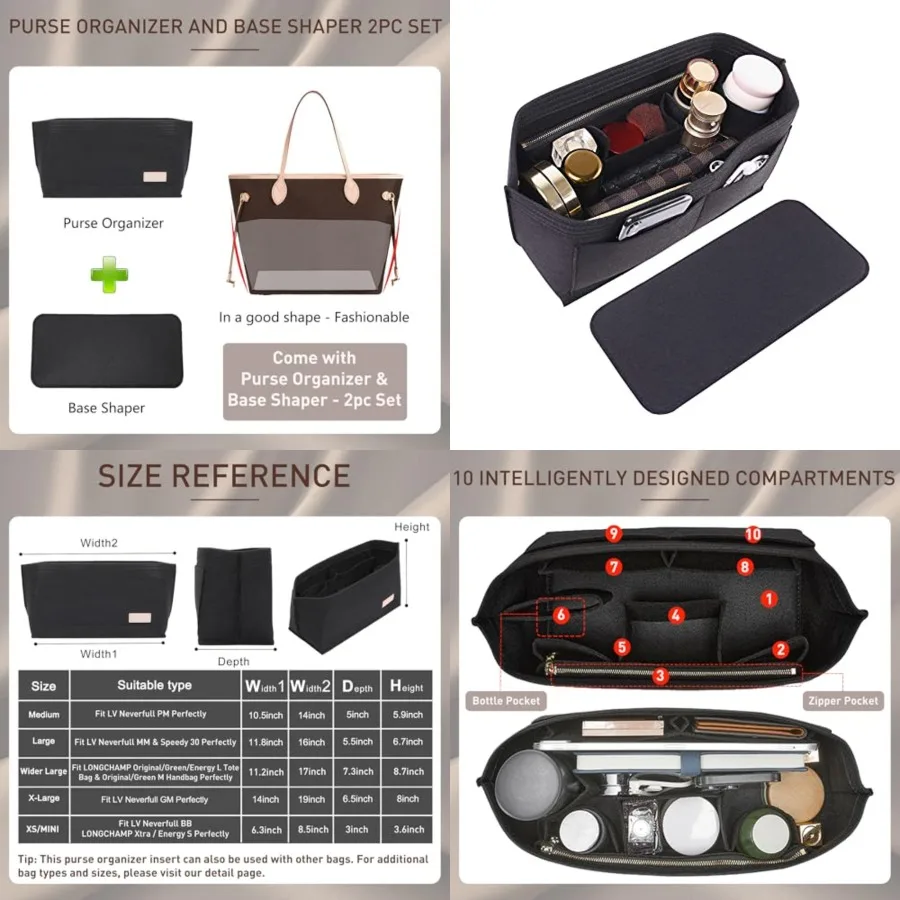 Purse Organizer Insert Handbag Tote Felt Bag Fit L Neverfull GM and Base Shaper 2pc Set X-, -Combination
Purse Organizer Insert Handbag Tote Felt Bag Fit L Neverfull GM and Base Shaper 2pc Set X-, -Combination