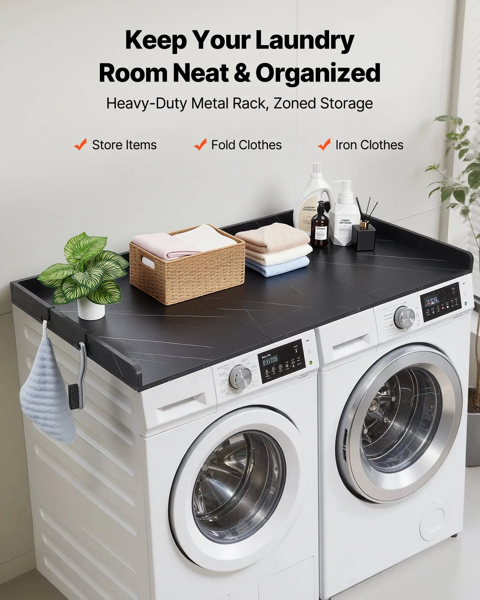 Washer Dryer Countertop, 54 x 27.5 in Marble Washer and Dryer Topper with Edge & 2 Hooks, Water-Resistant Laundry Machine
Washer Dryer Countertop, 54 x 27.5 in Marble Washer and Dryer Topper with Edge & 2 Hooks, Water-Resistant Laundry Machine