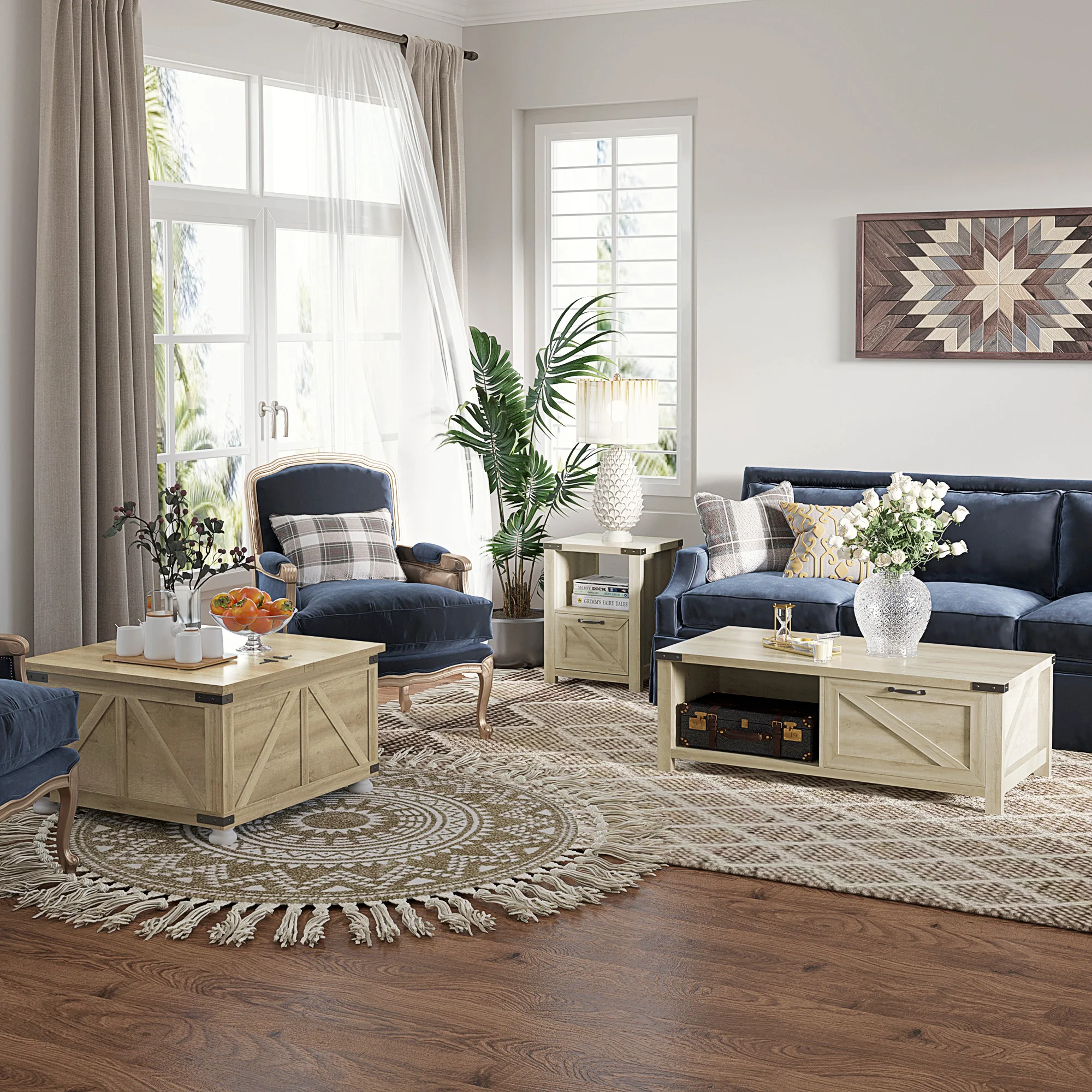 Wooden Freestanding Industrial Side Table with Mulitple Storage Solutions, Oak
Wooden Freestanding Industrial Side Table with Mulitple Storage Solutions, Oak