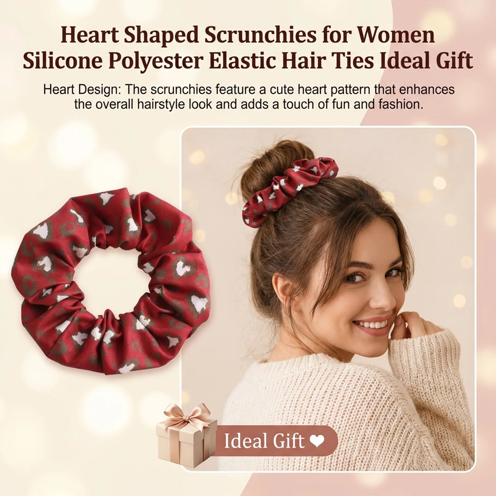 Heart Shape Scrunchie Hair Ties for Women Valentine's Day Hair Accessories with Cute Design Soft Material Comfortable Wear
Heart Shape Scrunchie Hair Ties for Women Valentine's Day Hair Accessories with Cute Design Soft Material Comfortable Wear
