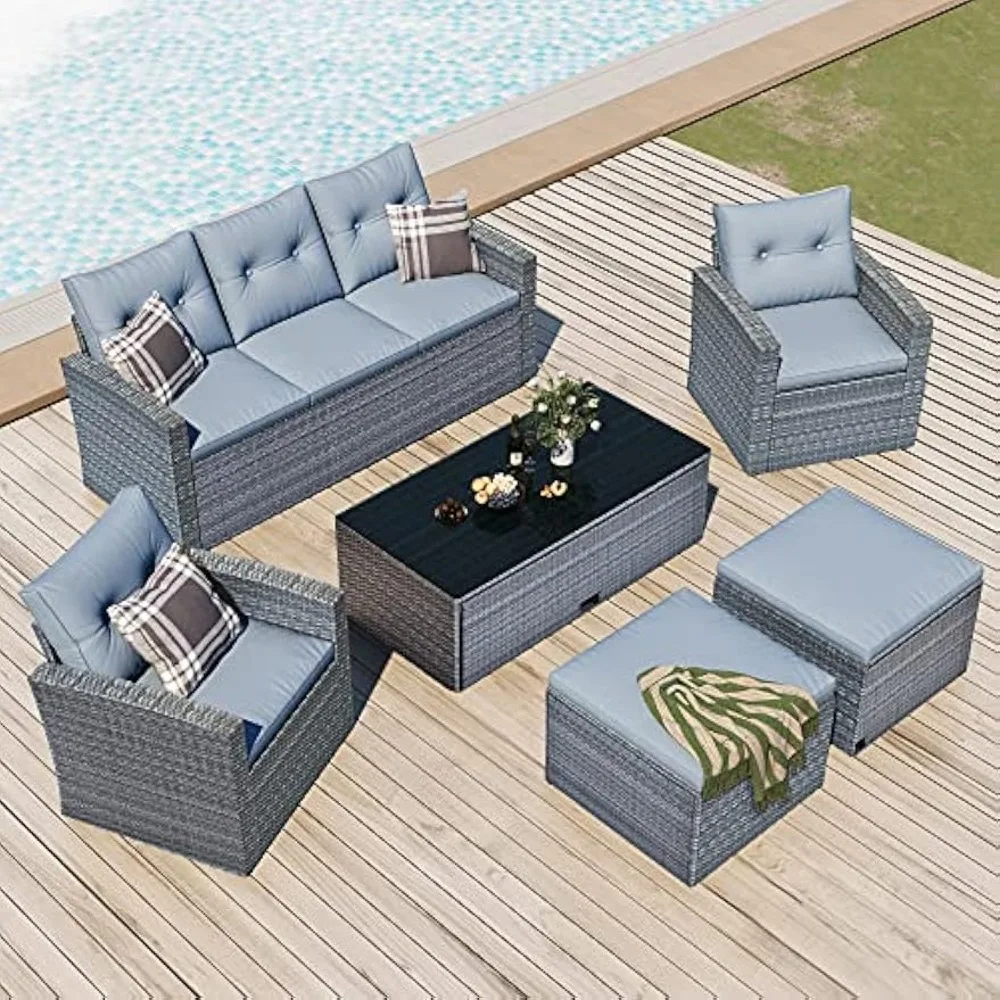 Garden Sofa, Set of 6, Wicker Parlor Set with Coffee Table and Wicker Sofa, Footstool, Removable Cushions, Patio Sofa Set
Garden Sofa, Set of 6, Wicker Parlor Set with Coffee Table and Wicker Sofa, Footstool, Removable Cushions, Patio Sofa Set