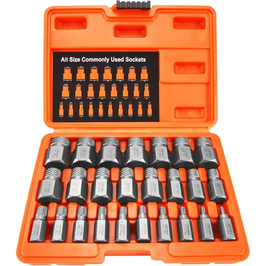 XEWEA 25Pcs Screw Extractor Set Hex Head Multi-Spline Easy Out Bolt Extractor Tool Chrome Molybdenum Alloy Steel Heavy Duty EZ
XEWEA 25Pcs Screw Extractor Set Hex Head Multi-Spline Easy Out Bolt Extractor Tool Chrome Molybdenum Alloy Steel Heavy Duty EZ
