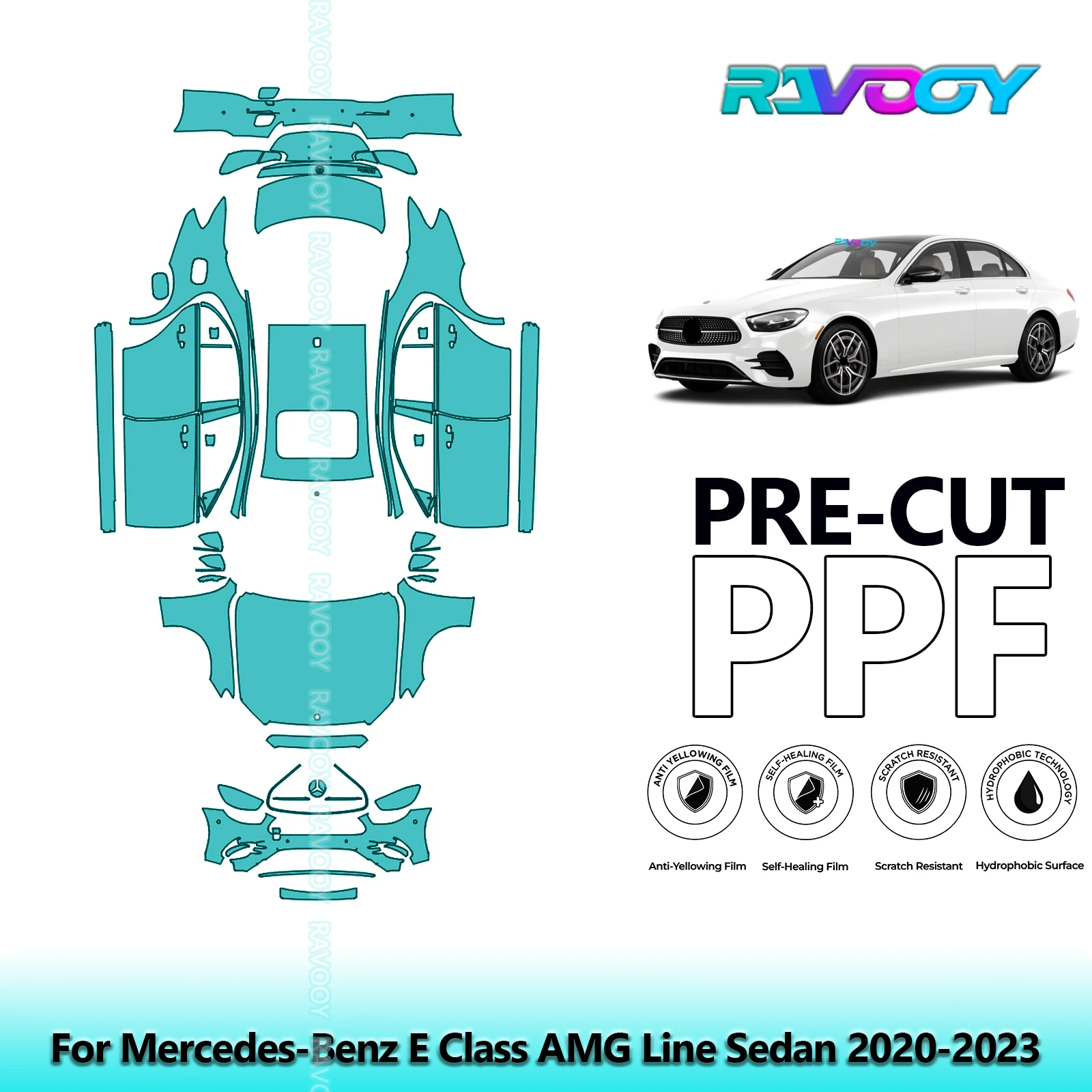 Full Vehicle Clear Bra Precut PPF Paint Protection Film For Mercedes-Benz E Class AMG Line Sedan 2020-2023
Full Vehicle Clear Bra Precut PPF Paint Protection Film For Mercedes-Benz E Class AMG Line Sedan 2020-2023