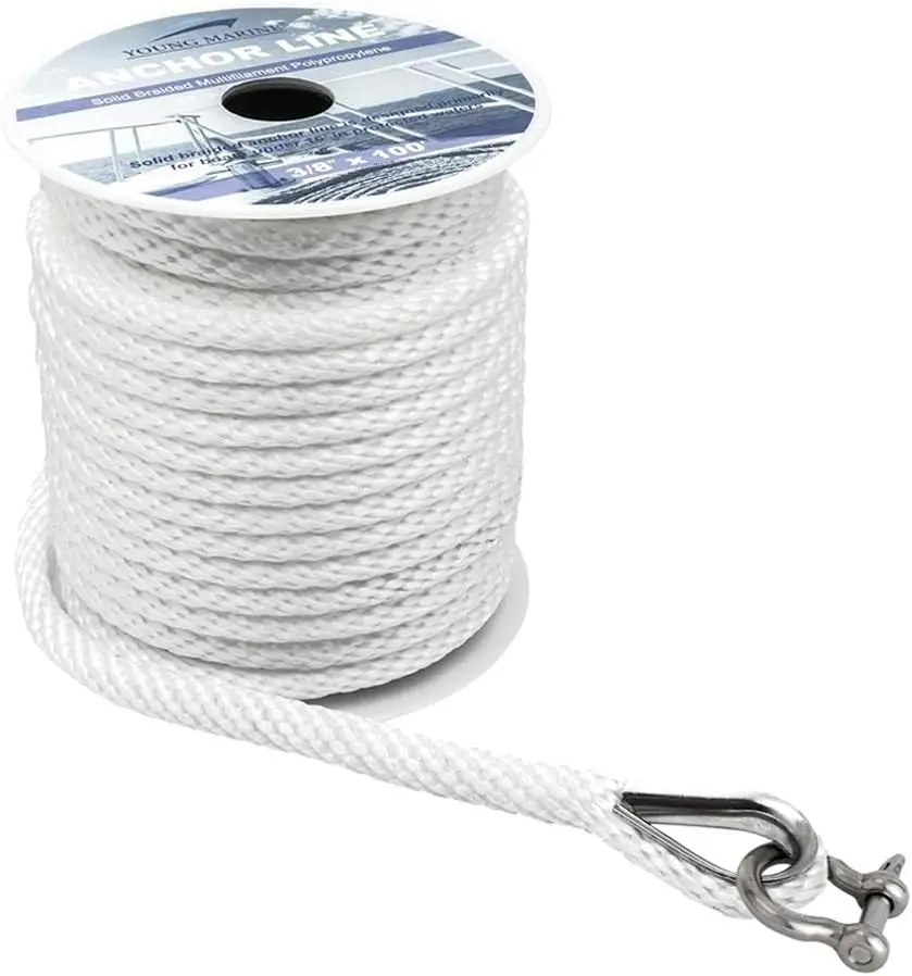 3/8" x 100' Solid Braid Anchor Rope with Stainless Steel Thimble & Shackle, White, 1565 lbs Breaking Strength
3/8" x 100' Solid Braid Anchor Rope with Stainless Steel Thimble & Shackle, White, 1565 lbs Breaking Strength