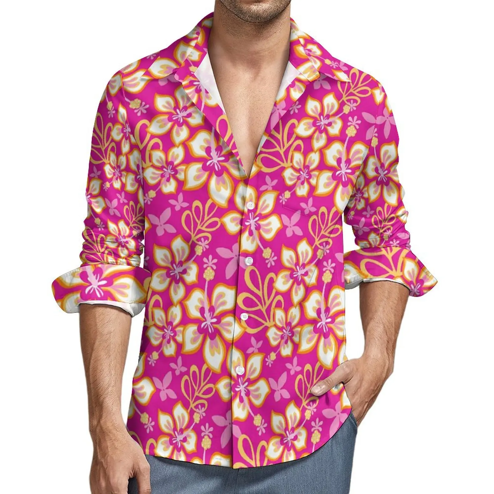 Tropical Floral Casual Shirt Men Pink Flowers Street Style Shirt Autumn Loose Blouses Long Sleeve Custom Oversize Tops
Tropical Floral Casual Shirt Men Pink Flowers Street Style Shirt Autumn Loose Blouses Long Sleeve Custom Oversize Tops