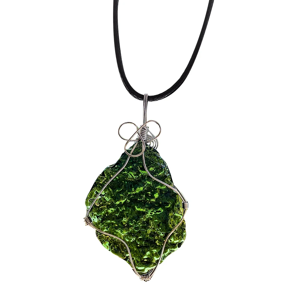 Moldavite Necklace Metal Wire Wrapped Green Crystal Glass Irregular Pendant Tektite Energy Quartz Healing Man Woman Jewelry Gift
Moldavite Necklace Metal Wire Wrapped Green Crystal Glass Irregular Pendant Tektite Energy Quartz Healing Man Woman Jewelry Gift