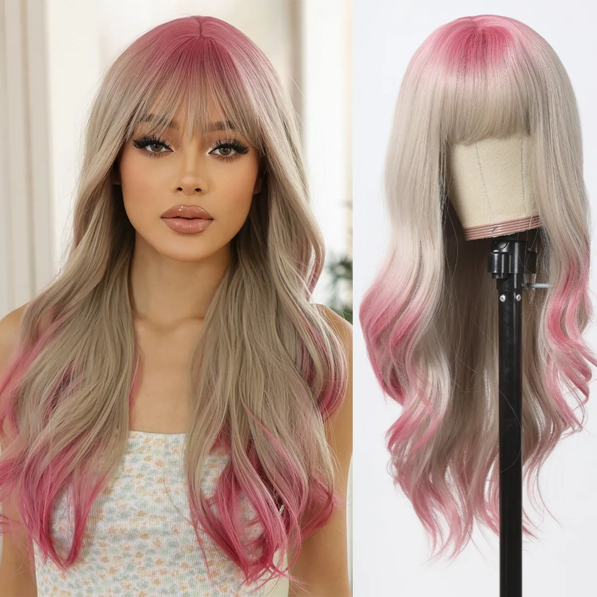 Ash Blonde Ombre Pink Long Wavy Wig Synthetic Natural Wave Wigs with Bangs Halloween Cosplay Party Wig for Women Heat Resistant
Ash Blonde Ombre Pink Long Wavy Wig Synthetic Natural Wave Wigs with Bangs Halloween Cosplay Party Wig for Women Heat Resistant
