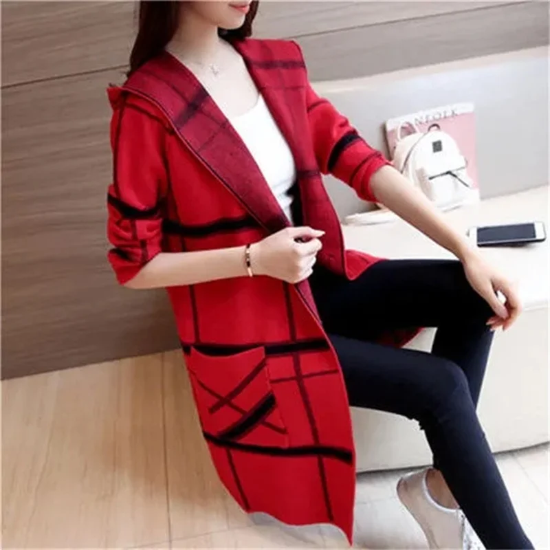 Black Plaid Pocket Knitted Cardigan Jacket For autumn winter New Medium length Thick Hooded Sweater Coat Women's Casual Clothes
Black Plaid Pocket Knitted Cardigan Jacket For autumn winter New Medium length Thick Hooded Sweater Coat Women's Casual Clothes