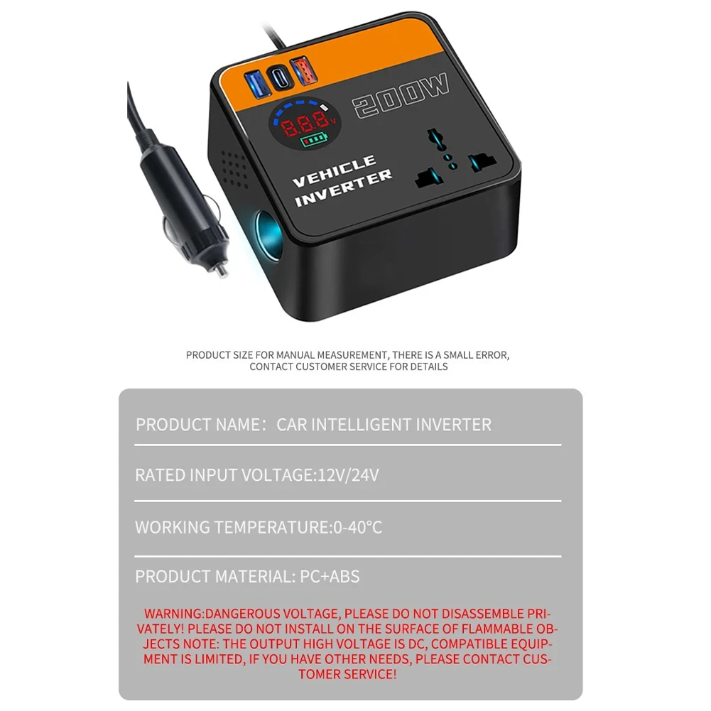 200W Car Inverter 12V/24V To 110V/220V DC Voltage Converter With USB And PD Port Charger And Car Power Converter Adapter
200W Car Inverter 12V/24V To 110V/220V DC Voltage Converter With USB And PD Port Charger And Car Power Converter Adapter